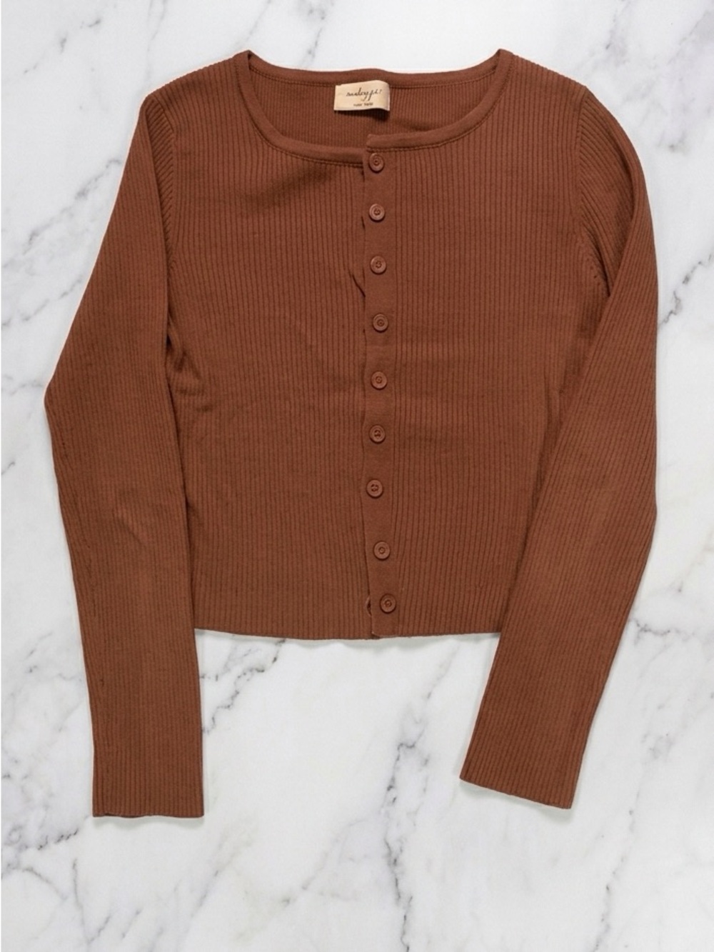 Women's Brown Button-Front Knit Top